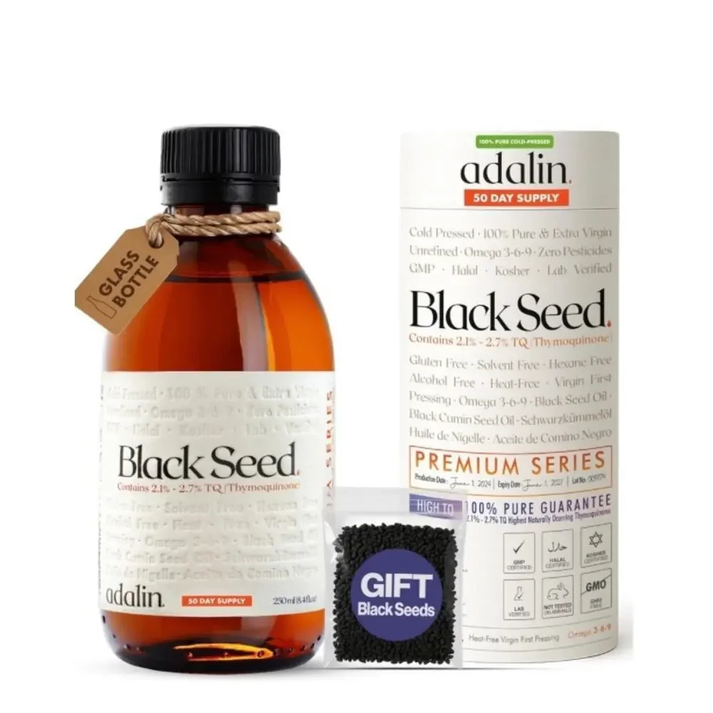 Adalin Black Seed Oil 250ml | Cold Pressed, Glass Bottle, Pure TQ 2.1–2.7% NEW - Picture 1 of 16